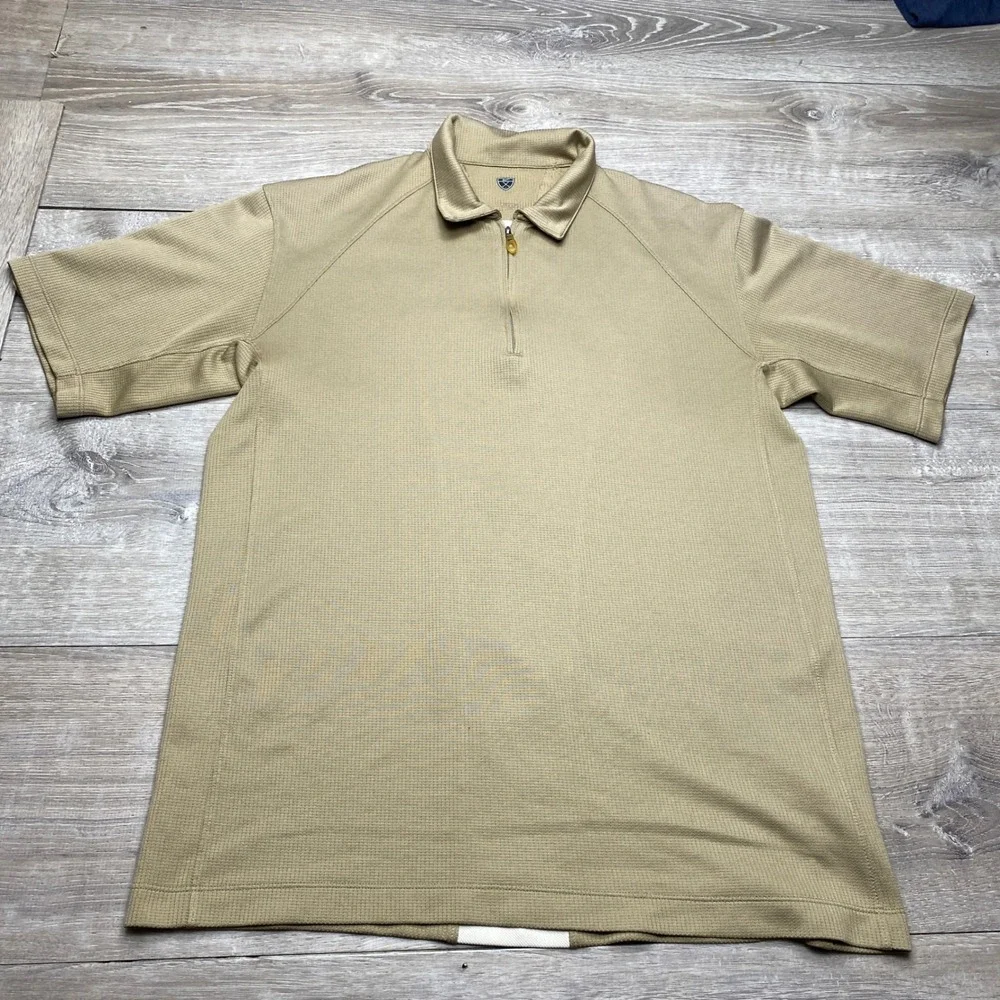 Nike Golf Shirt Quarter Zip Mens L Tan Polyester Ventilated Back Laser Cut